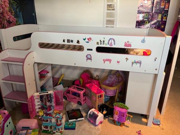 Image 1 of Pink and white child’s cabin bed