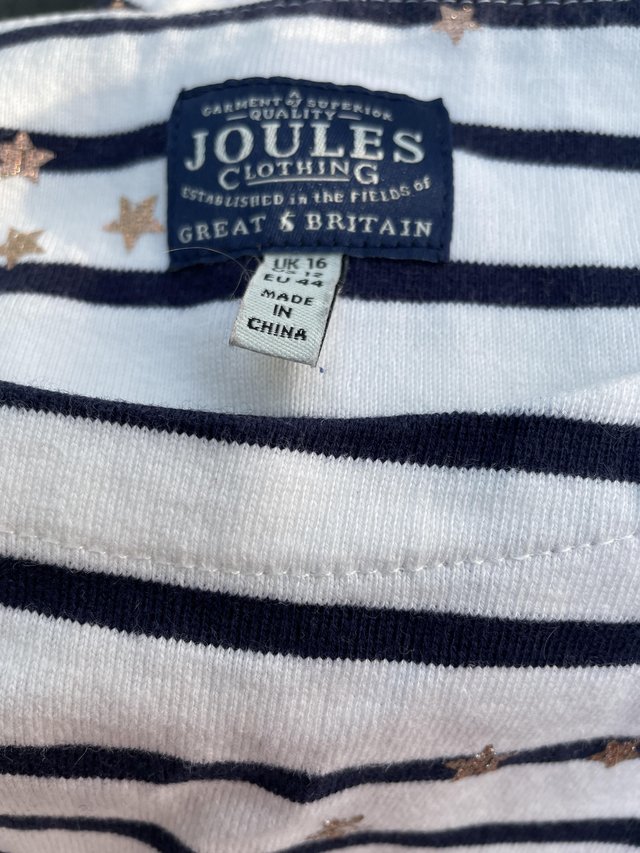 Preview of the first image of Joules white and navy striped tunic/dress sz16.
