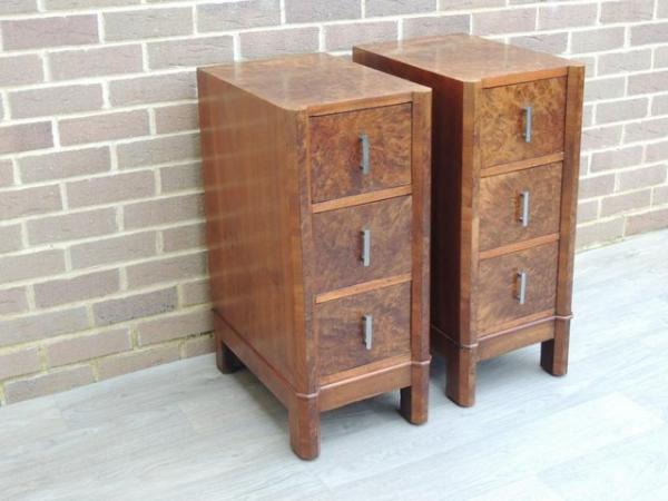 Image 3 of Pair of Antique Walnut Bedside Tables (UK Delivery)