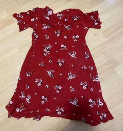Image 1 of Red midi dress floral pattern from select