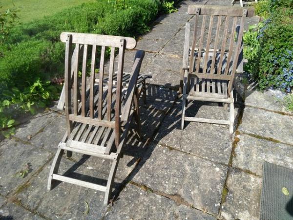 Image 1 of A pair of antique hardwood steamer type sunloungers