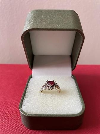 Image 3 of 9ct Gold - Ruby Heart & Diamond Cluster Ring - UK Size N