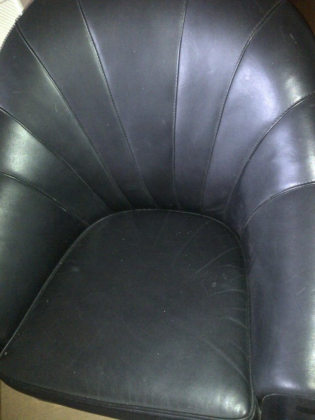 Preview of the first image of Stunning Pair Of Vintage Black Leather Armchairs.