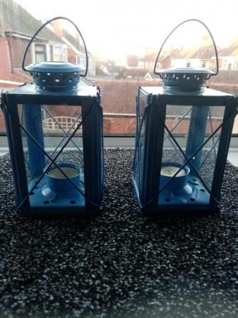 Image 2 of Nautical blue metal lanterns x2