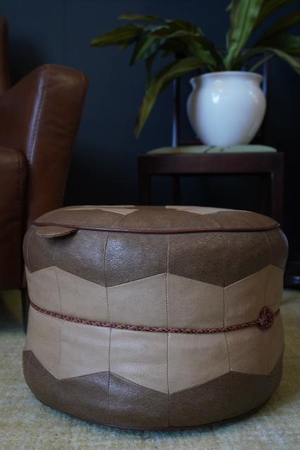 Preview of the first image of Mid Century Vintage Retro Original Real Leather Pouffe.