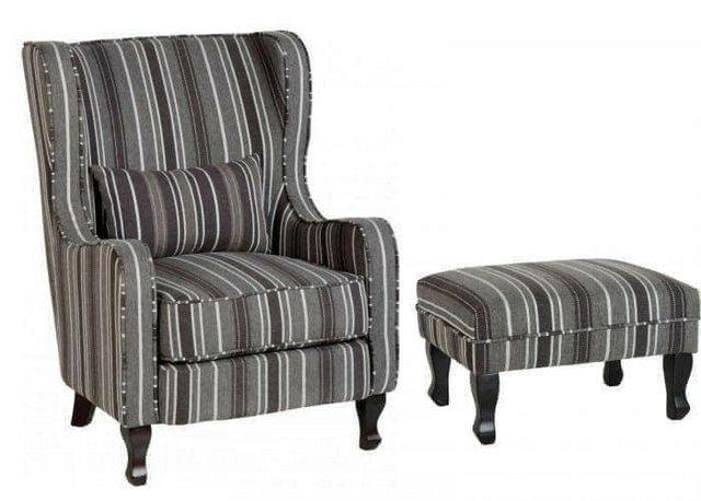 Preview of the first image of Sherborne grey stripe fireside chair and footstool.