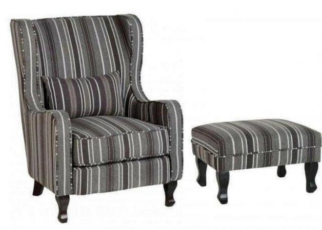 Image 1 of Sherborne grey stripe fireside chair and footstool