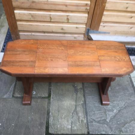 Image 3 of An unusual wooden bench with block top of oak and beech.