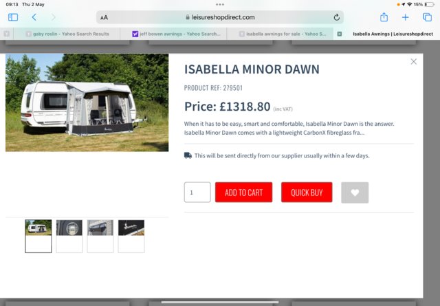 Image 1 of Isabella minor dawn poled caravan awning for sale