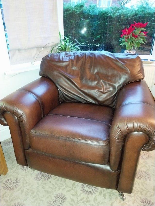 Preview of the first image of Quality Leather Armchair for sale. It is quite large..