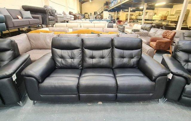 Image 2 of La-z-boy black leather electric 3 seater sofas and chair