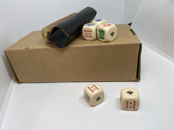 Image 1 of Poker dice in leather case set vintage style