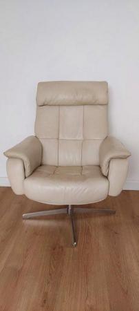 Image 3 of Reclining Leather Swivel Armchair and Footstool