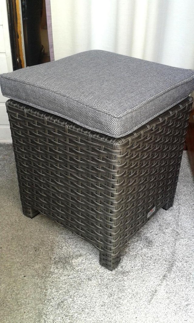 Preview of the first image of NEW Rattan Footstool Wicker Ottoman with Padded Seat.
