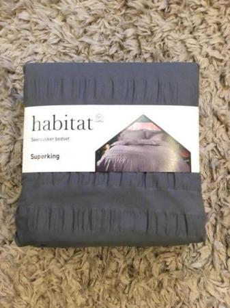 Image 1 of Habitat ‘Seersucker’ grey Superking size duvet set