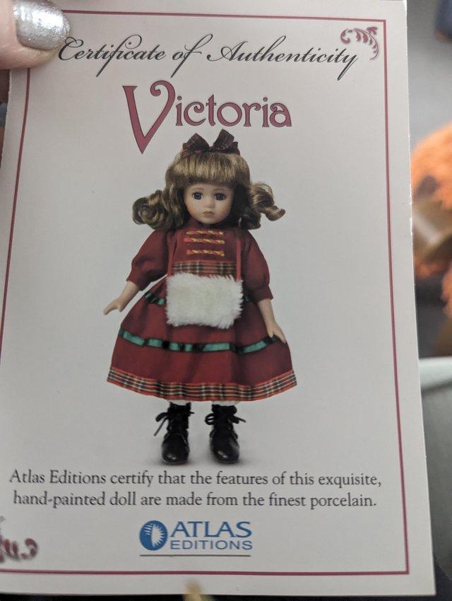 Preview of the first image of 'Victoria'porcelain hand painted doll in box.