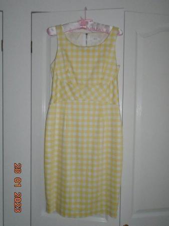 Image 1 of Yellow and white checked sleeveless cotton dress