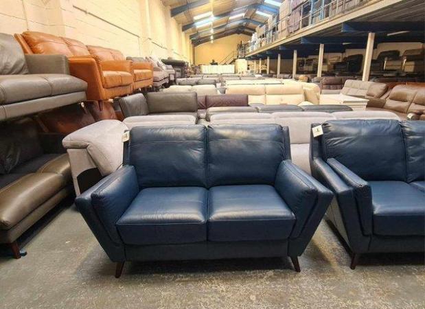Image 11 of New Fellini blue leather pair of 2 seater sofas