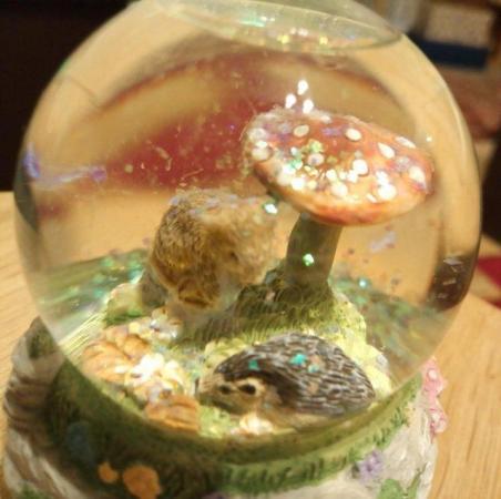 Image 3 of Small glitter snowglobe - mouse, hedgehog, toadstool