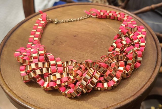 Image 2 of Geometric Woven Ribbon Collar Statement Necklace