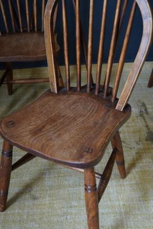 Image 13 of L. Victorian 4 Hoop Back Windsor Farmhouse Elm Dining Chairs