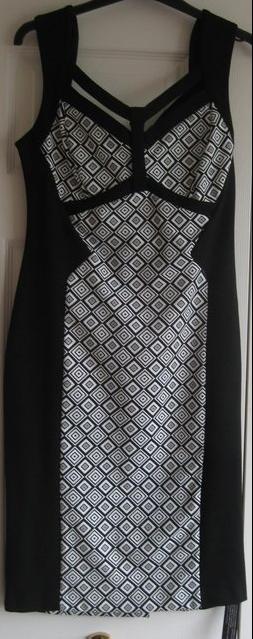 Preview of the first image of NEW Black and White patterned sleeveless Dress, size 12.