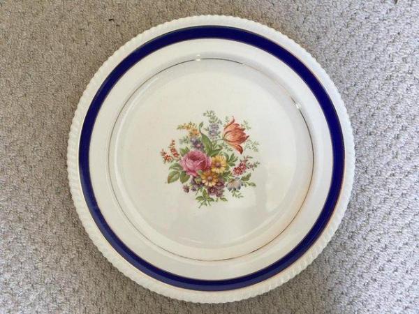 Image 1 of 12 1/2" Johnson Old English gilded, floral & blue plate.