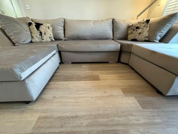 Image 2 of U- shaped sofa. Grey/ mink