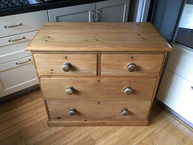 Preview of the first image of Antique Chest of 4 Drawers, pine, re waxed, clean inside..
