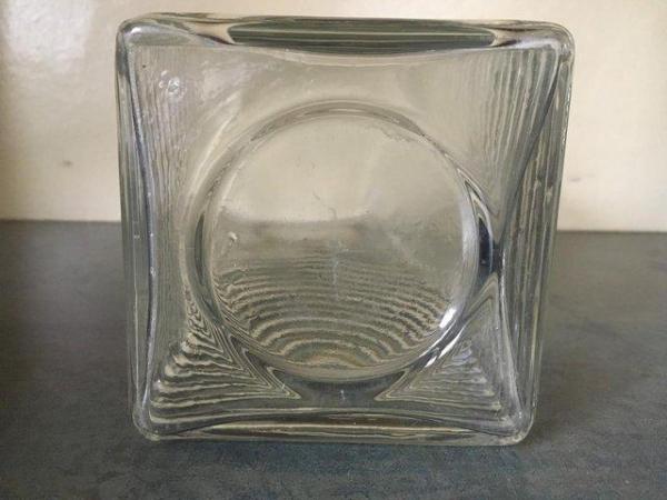 Image 3 of Impressive, tall, ribbed, square clear glass vase.