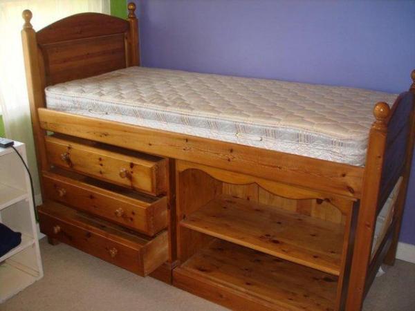 Image 2 of Solid pine raised bunk bed with mattress