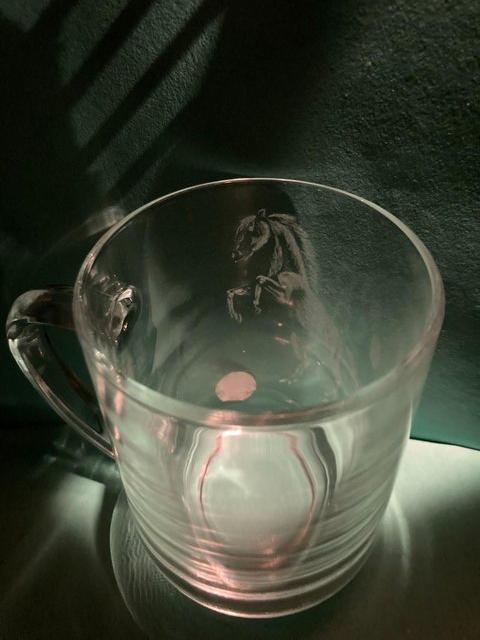 Preview of the first image of Hand engraved Stallion on Glass Tankard.