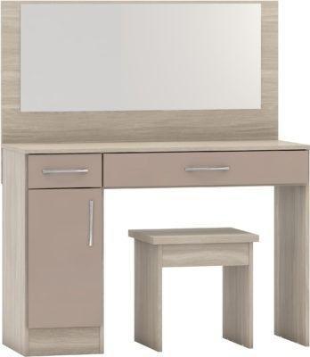Preview of the first image of NEVADA VANITY/DRESSING TABLE IN OYSTER GLOSS/LIGHT OAK.