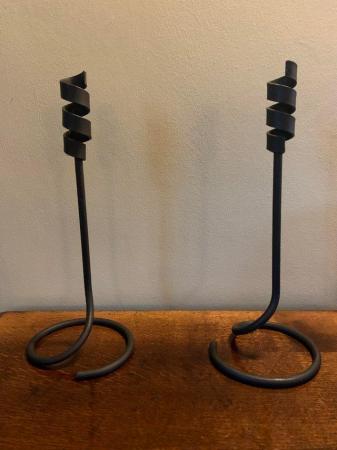 Image 2 of 2 Black forged iron candlesticks
