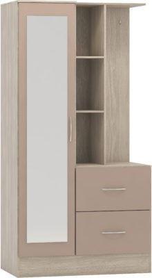 Preview of the first image of NEVADA MIRRORED OPEN SHELF WARDROBE OYSTER GLOSS/LIGHT OAK.