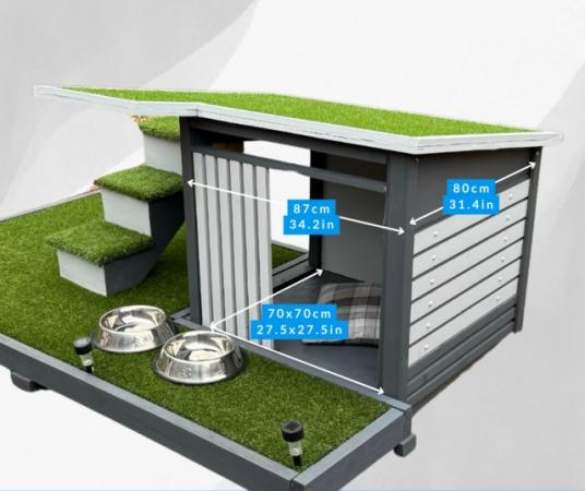 Image 11 of Modern Dog House with Artificial Grass Platform and Roof