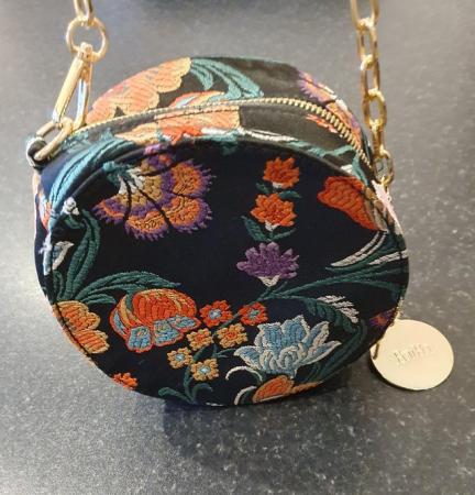 Image 2 of Faith Round Floral Bag with gold chain strap & charm