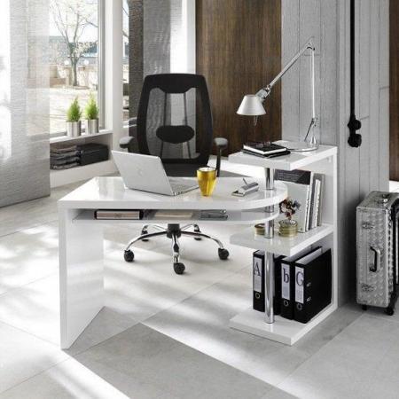 Image 1 of Sydney Rotating Office Desk in High Gloss White