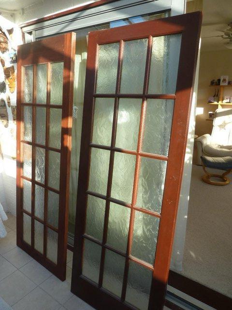 Preview of the first image of 2 French Doors in Mahogany Pattern Autumn Glass..