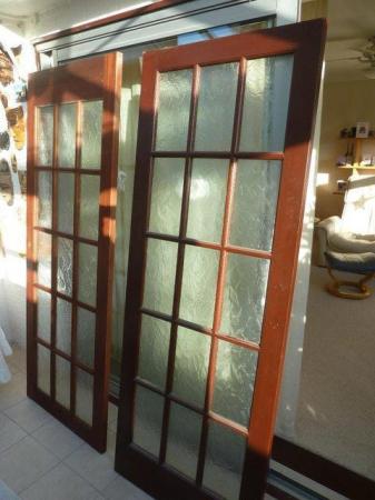 Image 1 of 2 French Doors in Mahogany Pattern Autumn Glass.