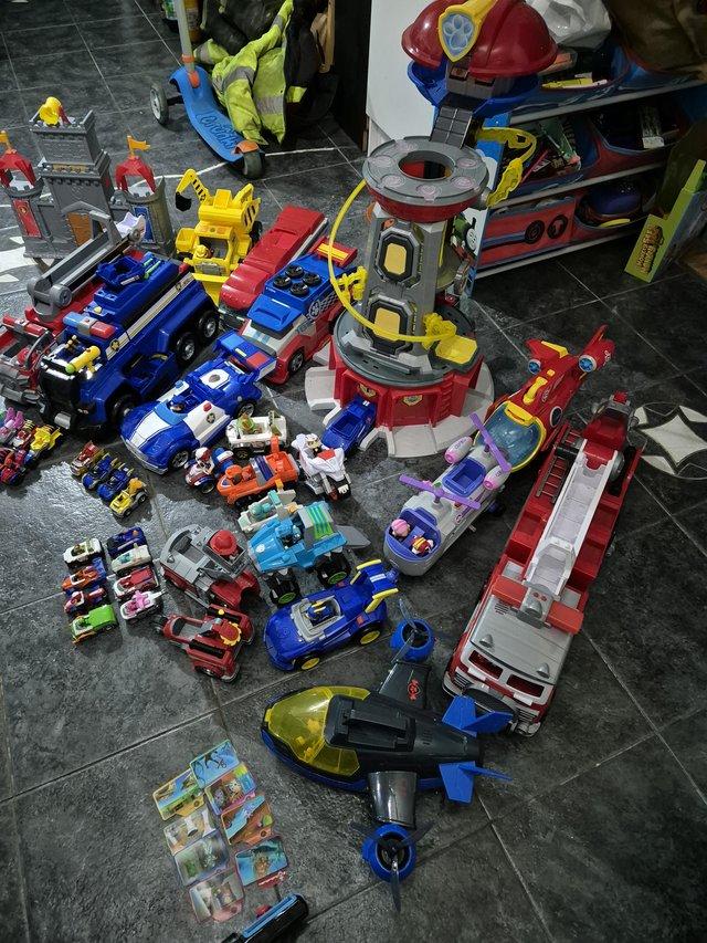 Preview of the first image of Paw Patrol mega sized bundle, tower, vehicles and figures.