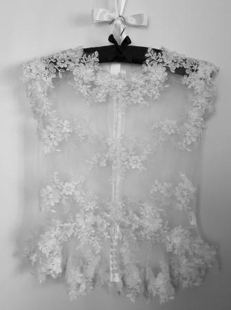 Image 6 of Bridal Lace cover up with cap sleeves and button back