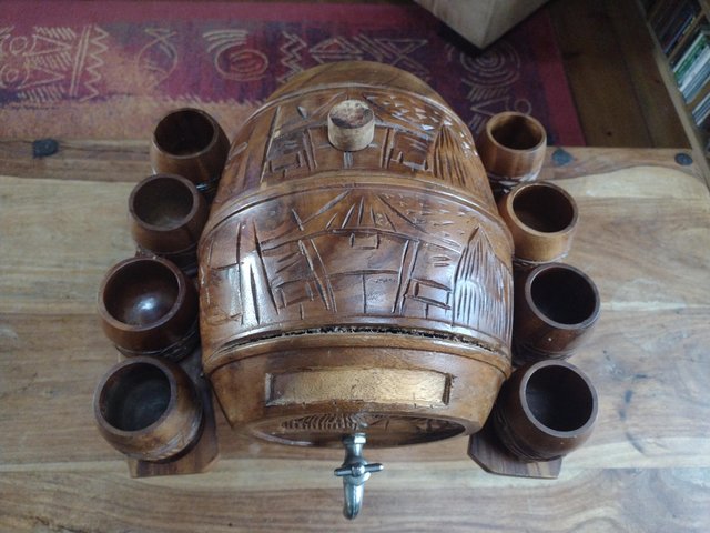 Preview of the first image of Beautifully Ornate Wooden Vintage Whisky/Brandy Barrel.