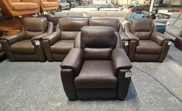 Image 9 of Avola dark brown leather electric recliner armchair