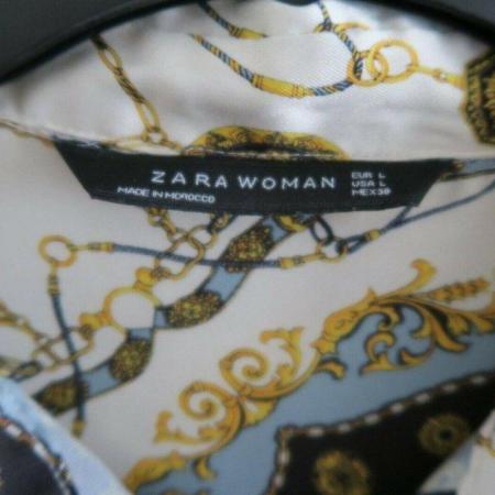 Image 2 of NEW Zara Chain/Scarf Print Blouse L Button Down Shirt