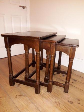 Image 3 of OAK NEST OF TABLES SET OF THREE