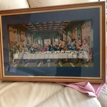 Image 1 of The Last Supper Framed Tapestry Circa 1988
