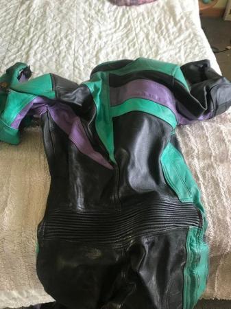 Image 1 of One piece coloured leather motorcycle leathers