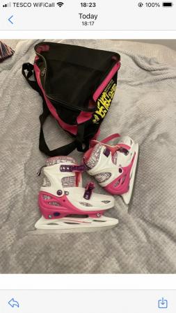 Image 1 of Girls ice skating boots with guards and bag .worn twice