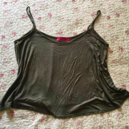 Image 1 of Size 16 BOOHOO Olive Green Stretchy Viscose Camisole Top